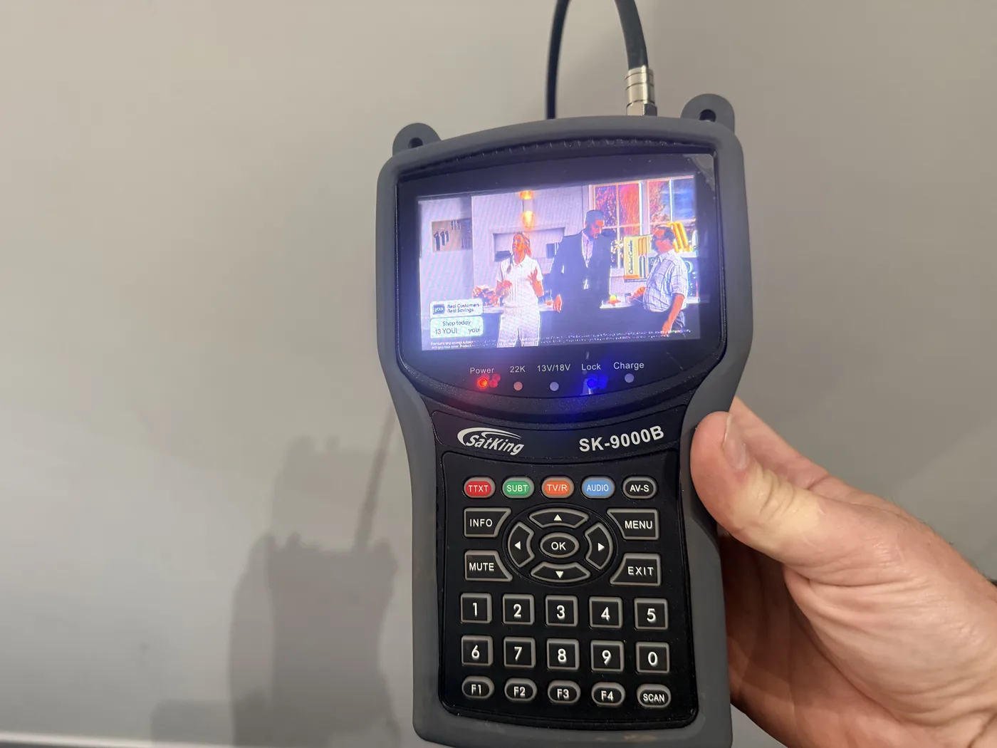 Signal meter used to diagnose a TV antenna fault in Adelaide